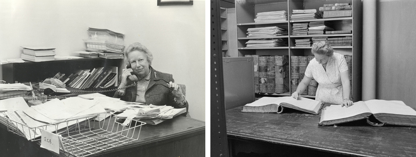 2 historical photos of Margaret Medcalf at work in the 1970s