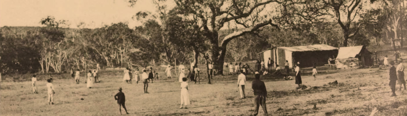Historical photograph of people at the Moore River settlement