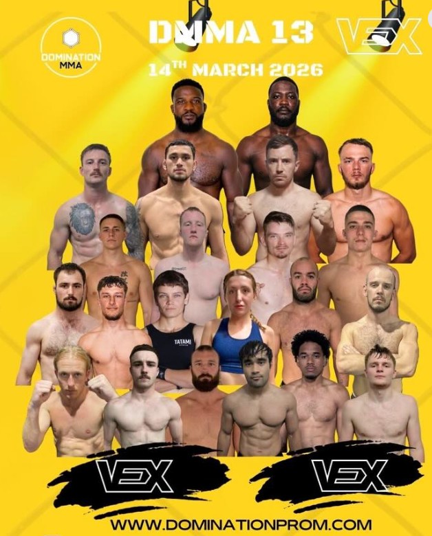 Montage of 22 male and female fighters with text DMMA 13. 14 March 2026