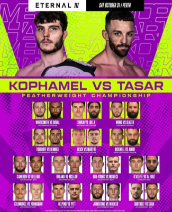 Poster for Featherweight Championship with portraits of 15 pairs of fighters.