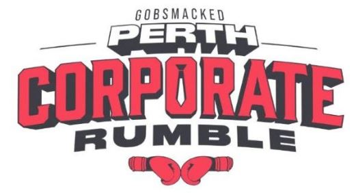 Poster with two boxing gloves and text: Gobsmacked Perth Corporate Rumble
