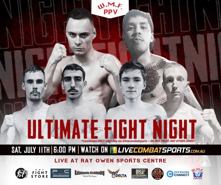 Poster for Ultimate Fight Night with images of 6 male fighters