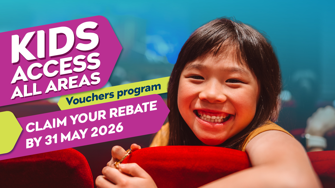 Photo of a child in a theatre with text: Kids Access All Areas  - claim by 31 May 2026