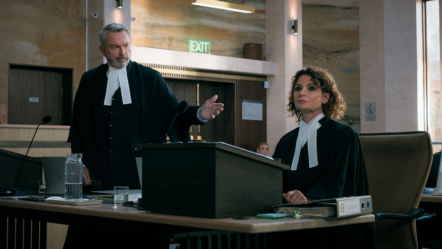 Scene from Binge's The Twelve - Cape Rock Killer. With Sam Neill as Brett Colby and Danielle Cormack as Gabe Nicholls. Photo by Daniel Asher Smith