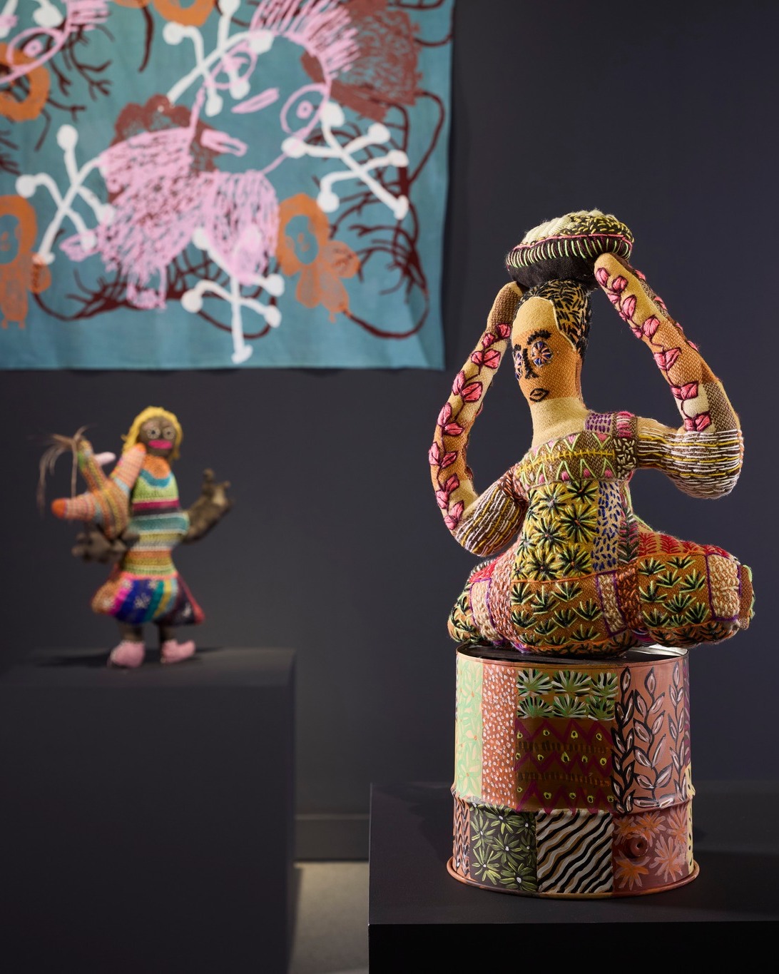 An photograph showing multiple works in an art gallery