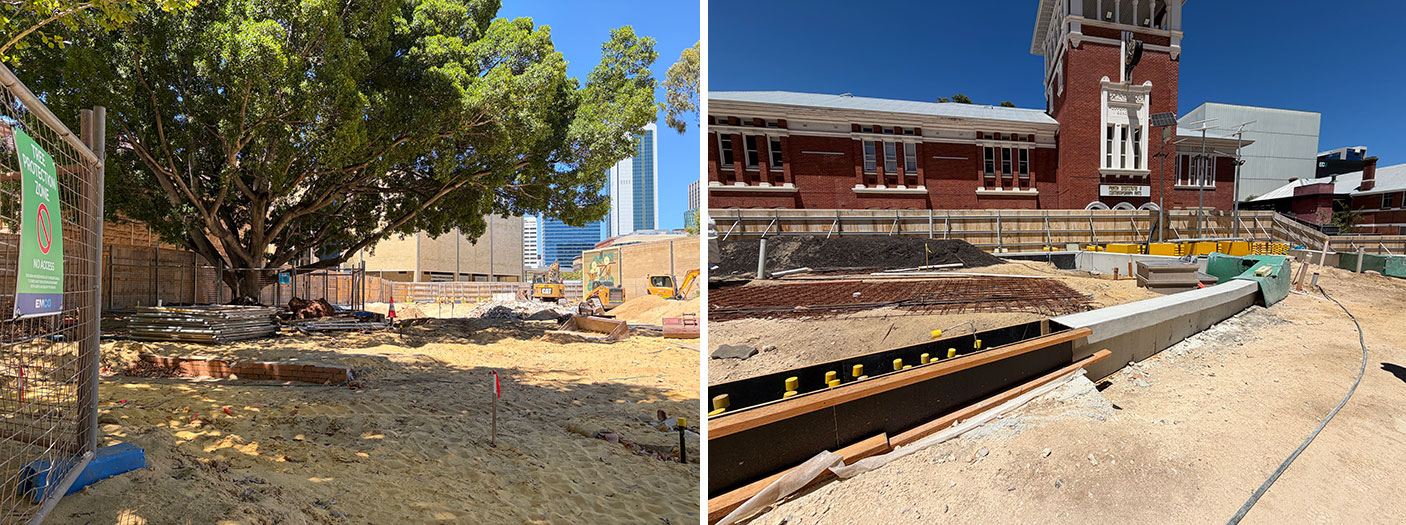 2 photos of the construction works at the Perth Cultural Centre