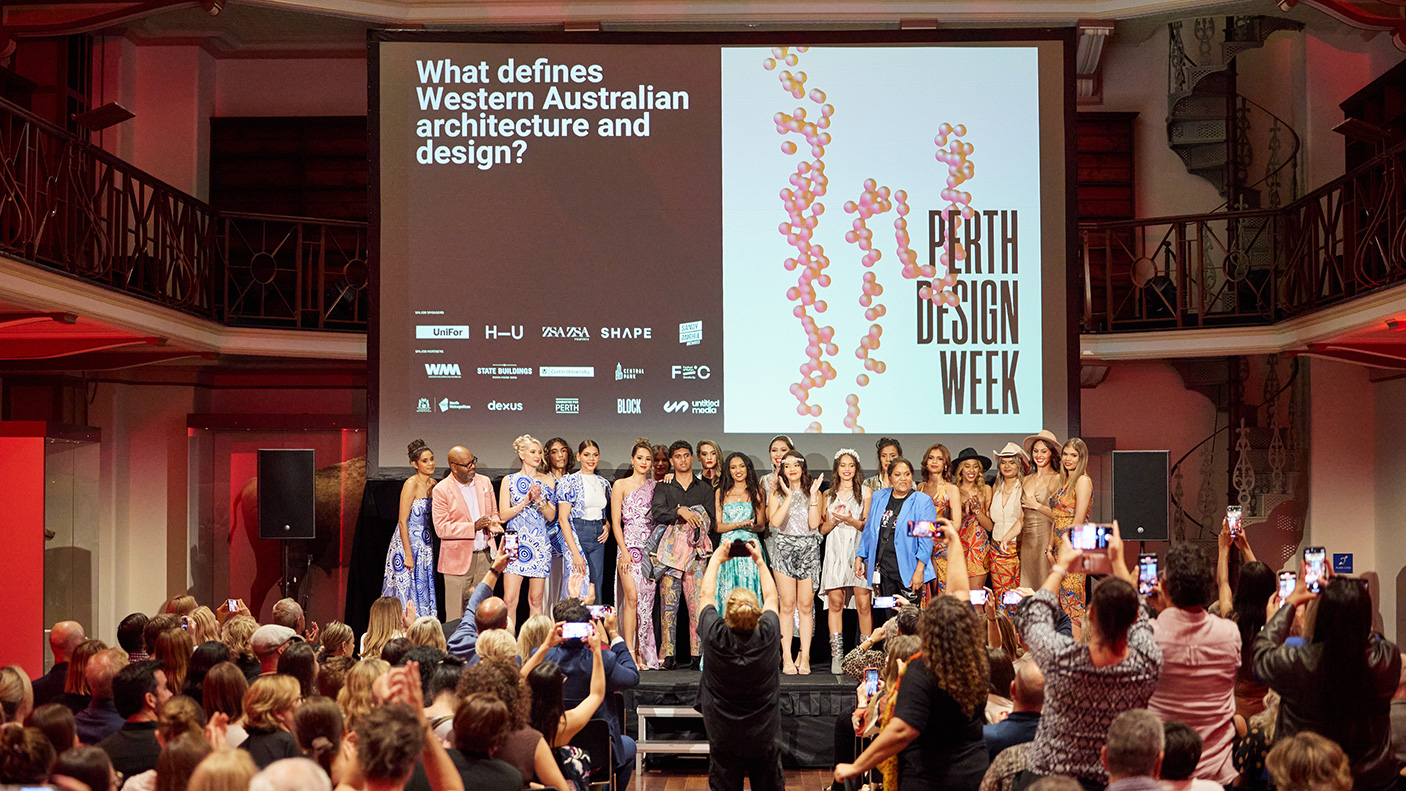 A large group of people on a stage at Perth Design Week