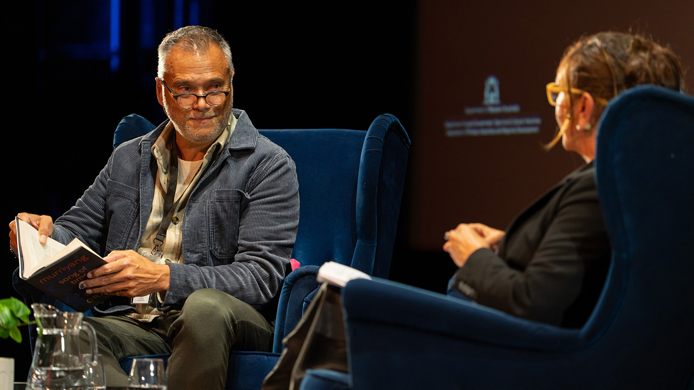 Two people on a stage at the Margaret River writers festival
