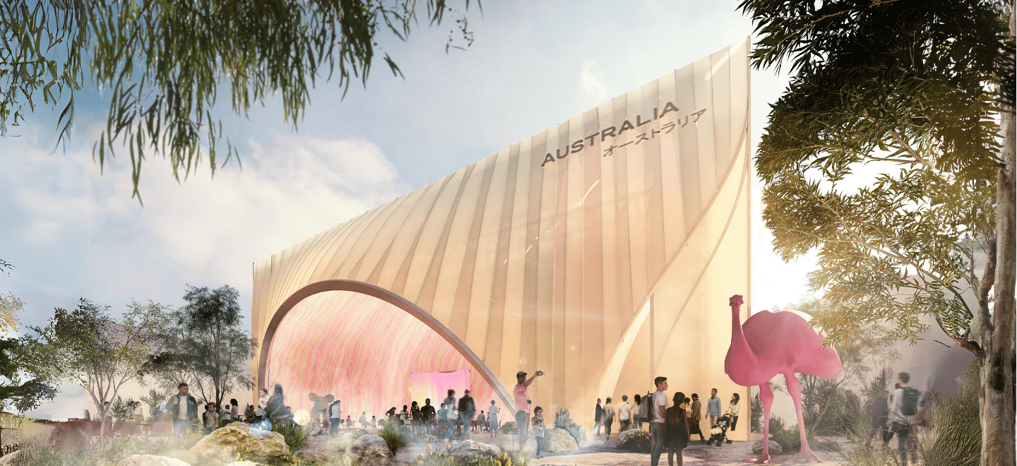The Australia Pavillion at 2025 World Expo in Osaka. Design by Buchan, Render by Flood 