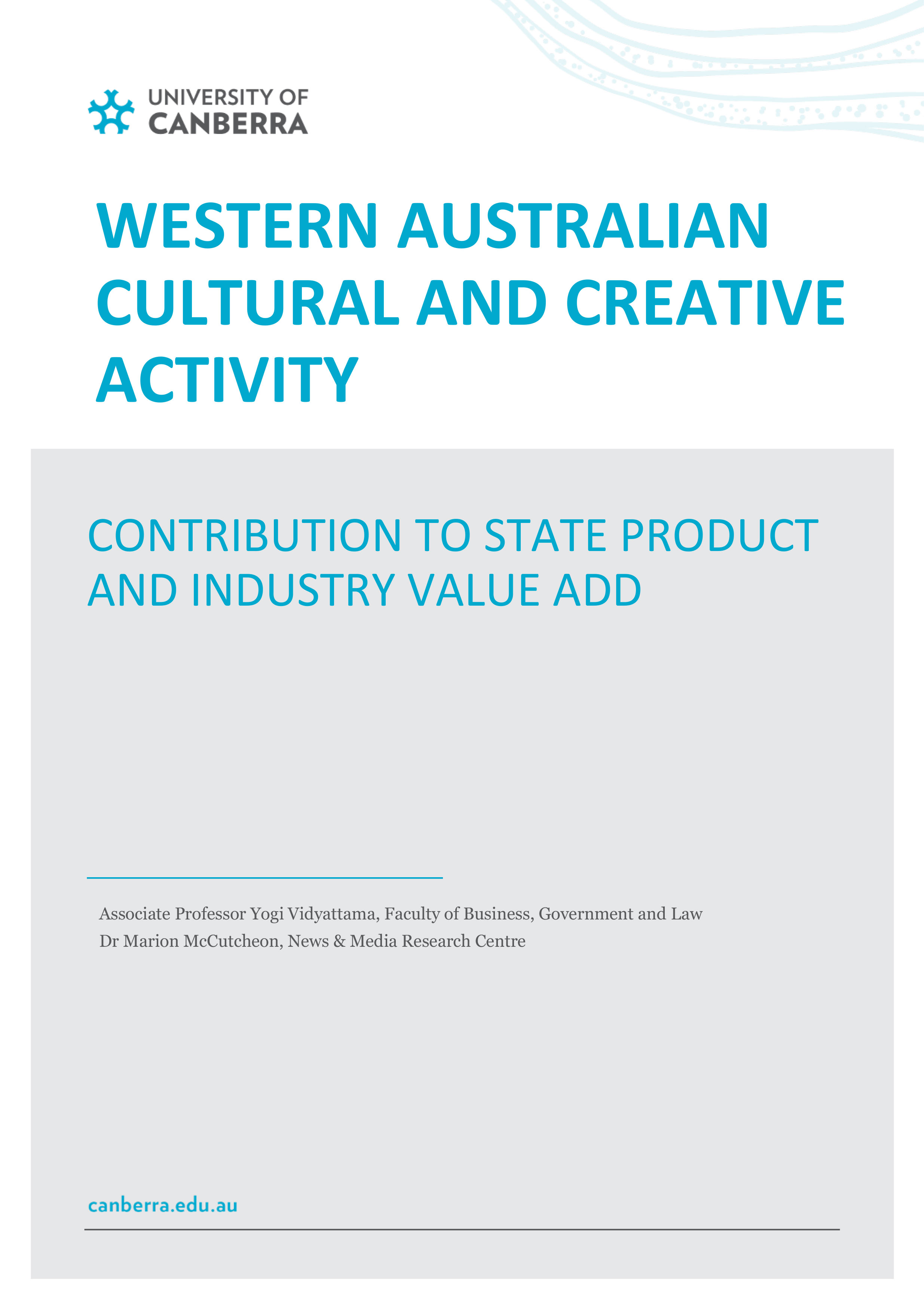 Report cover: WESTERN AUSTRALIAN CULTURAL AND CREATIVE ACTIVITY