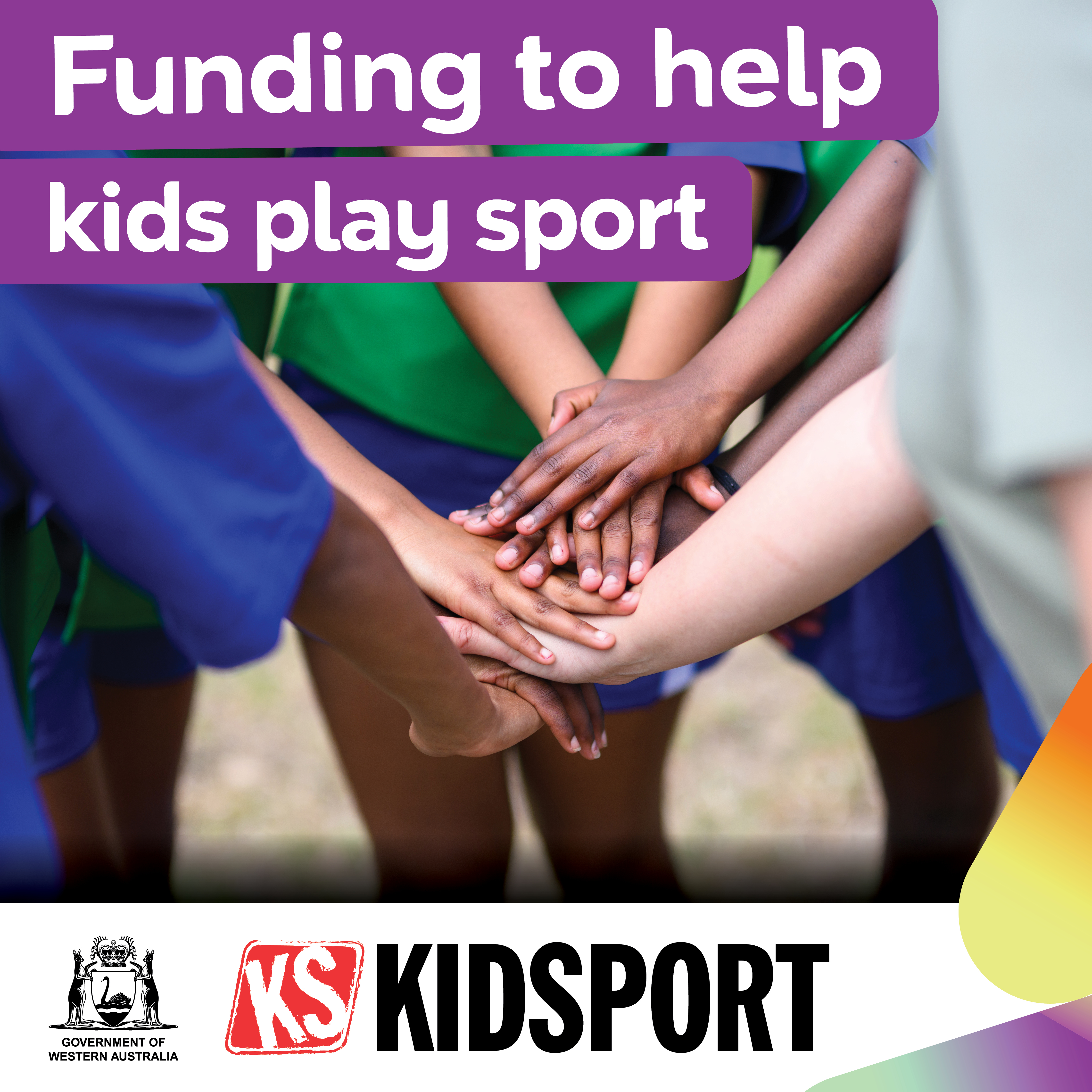 Graphic social media tile promoting KidSport to parents and families