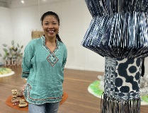 Artist in residence Jacky Cheng, at 'TEND' exhibition opening,