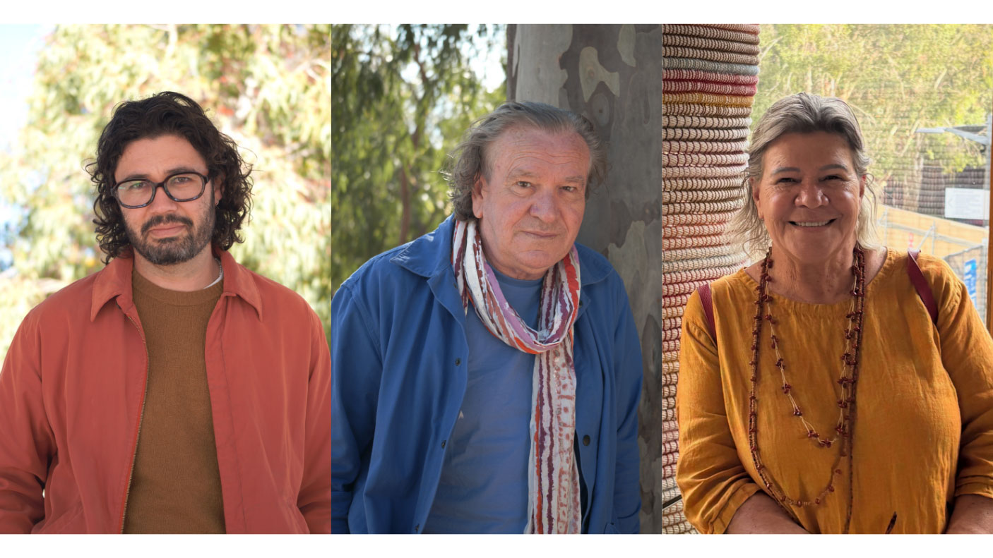A montage of three portrait photos of James Morton, Jon Tarry, Sharyn Egan