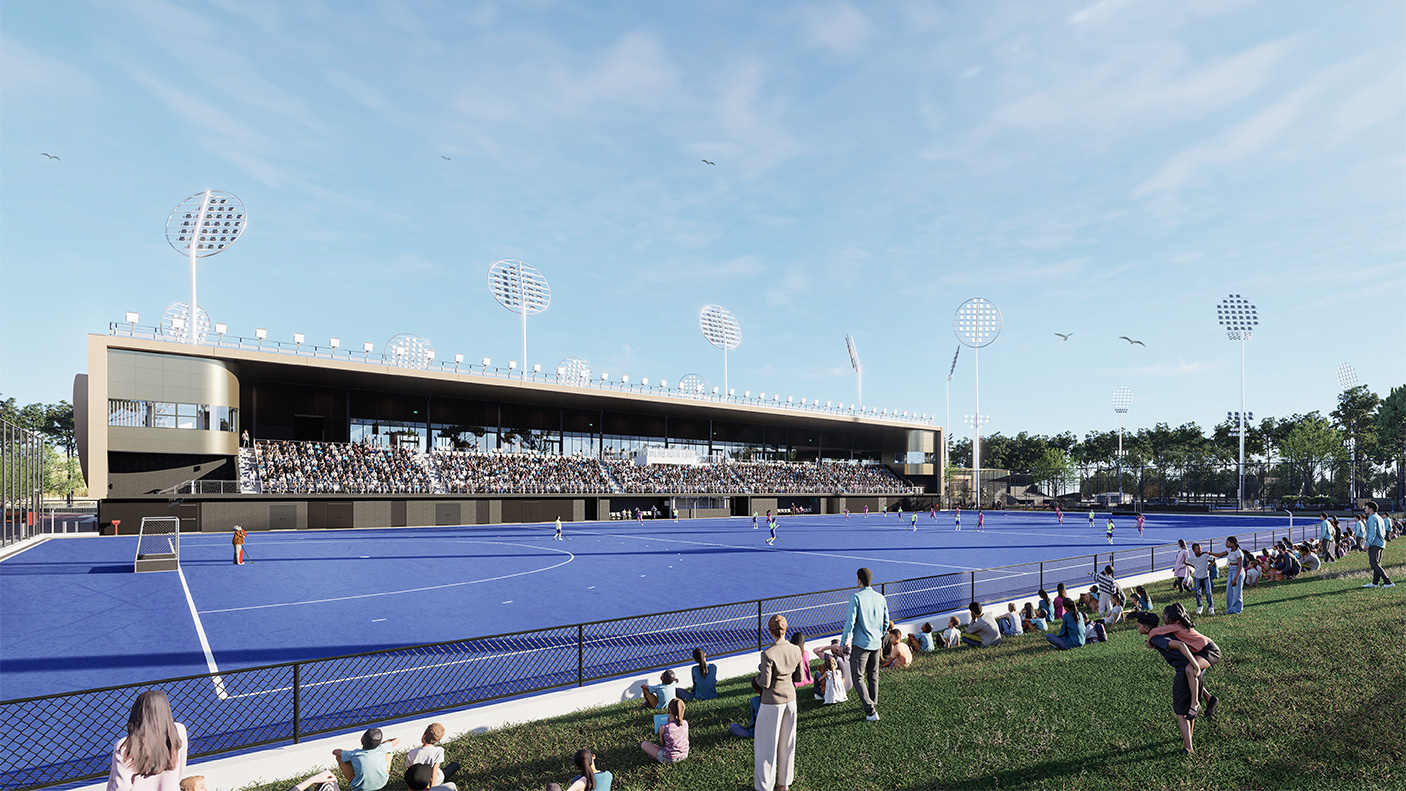 An artist impression of the Main pitch and stadium at the new Australian Hockey Centre