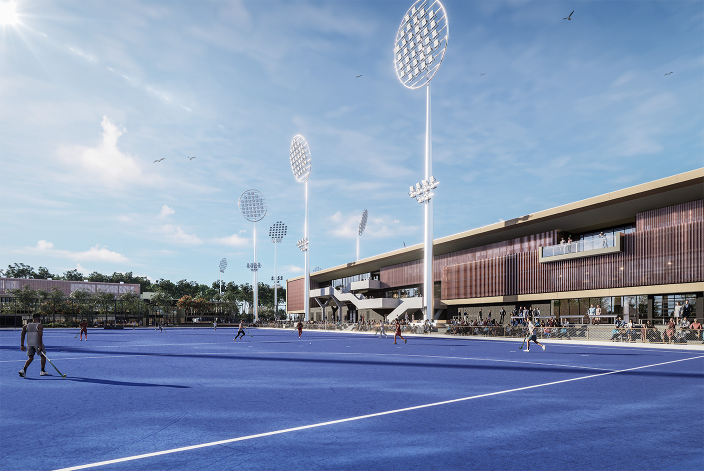 An architects impression of the west pitch at the new Australian Hockey Centre facilities