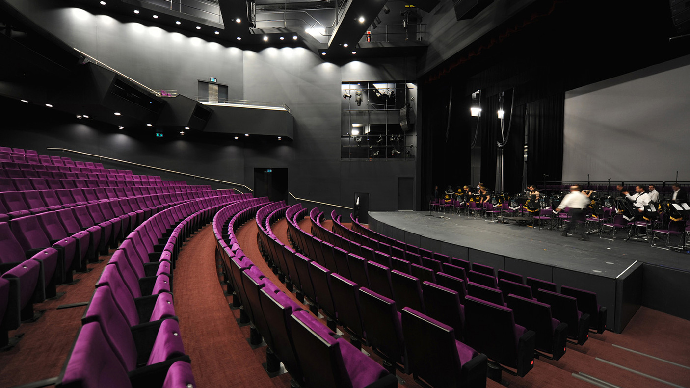 The seating and stage inside the Albany Entertainment Centre