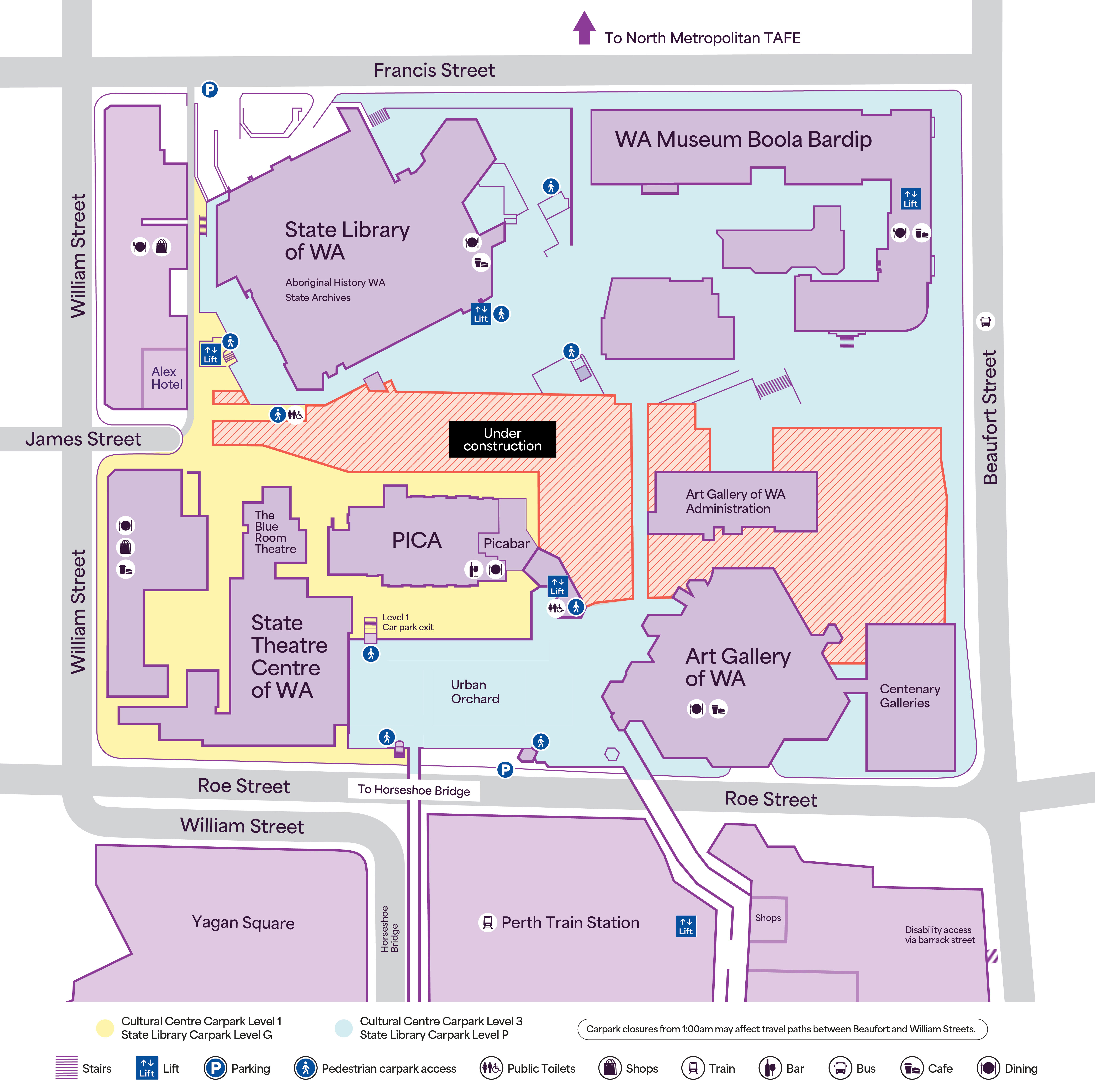 Map of the Perth Cultural Centre construction zones