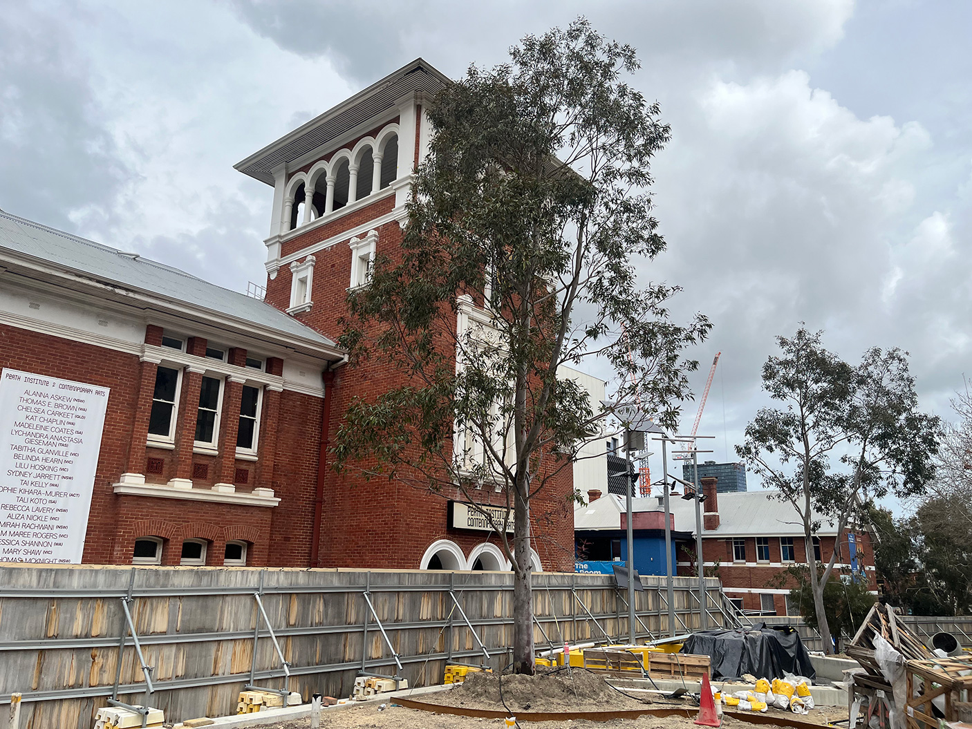 The PICA building within the Perth Cultural Centre, surrounded by hoarding and construction works