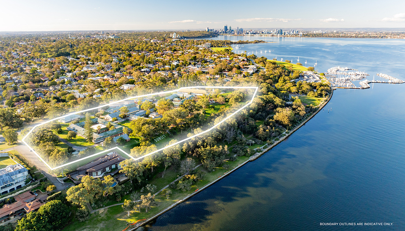 An aerial view of the Sunset heritage site and the Swan River