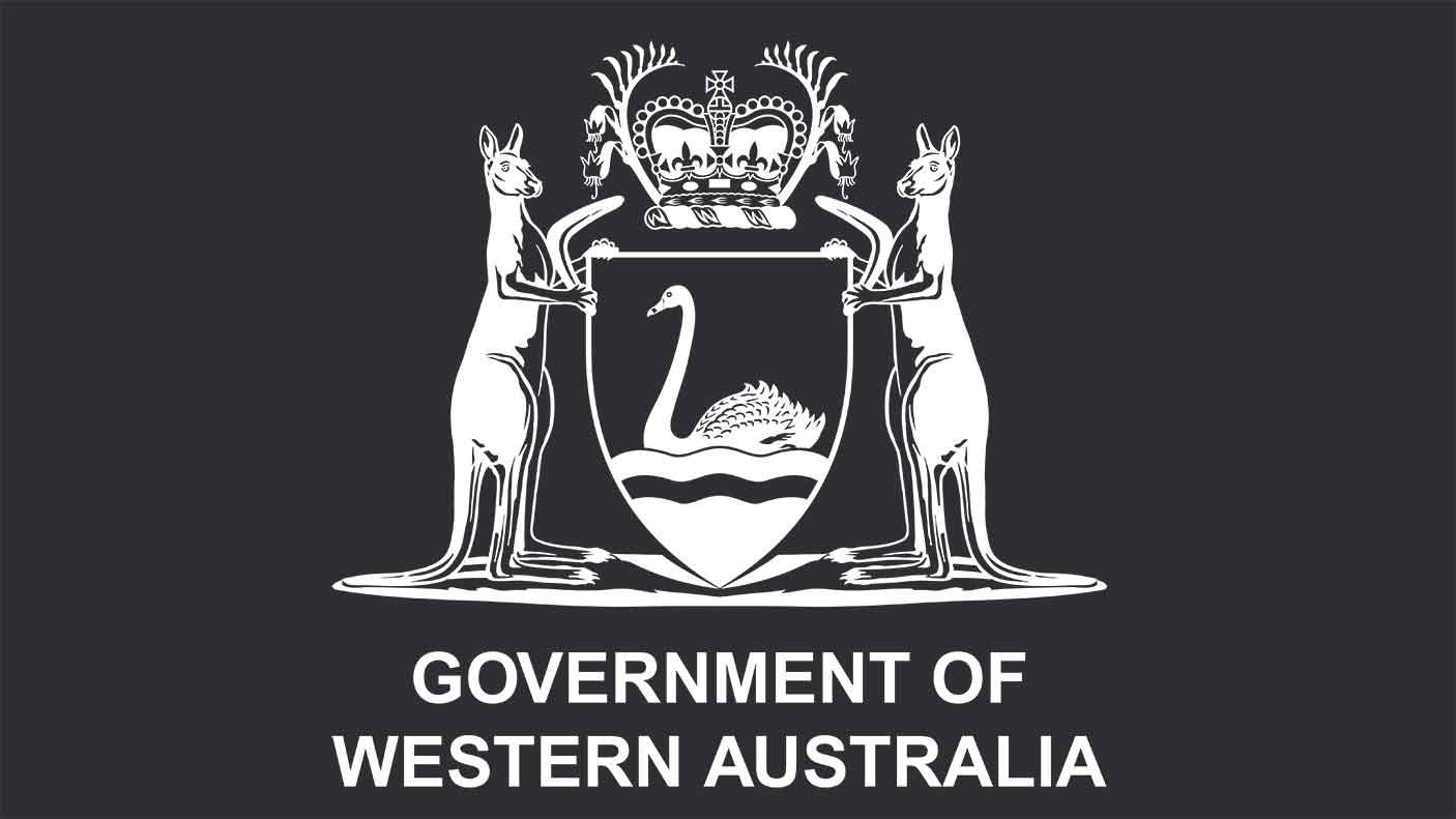 WA Government logo with a dark grey background