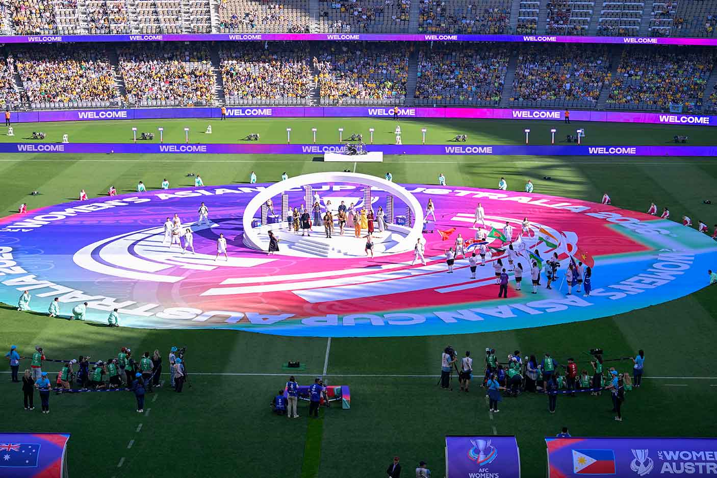 A ceremony in the centre of Optus Stadium for the AFC Women's Asian Cup
