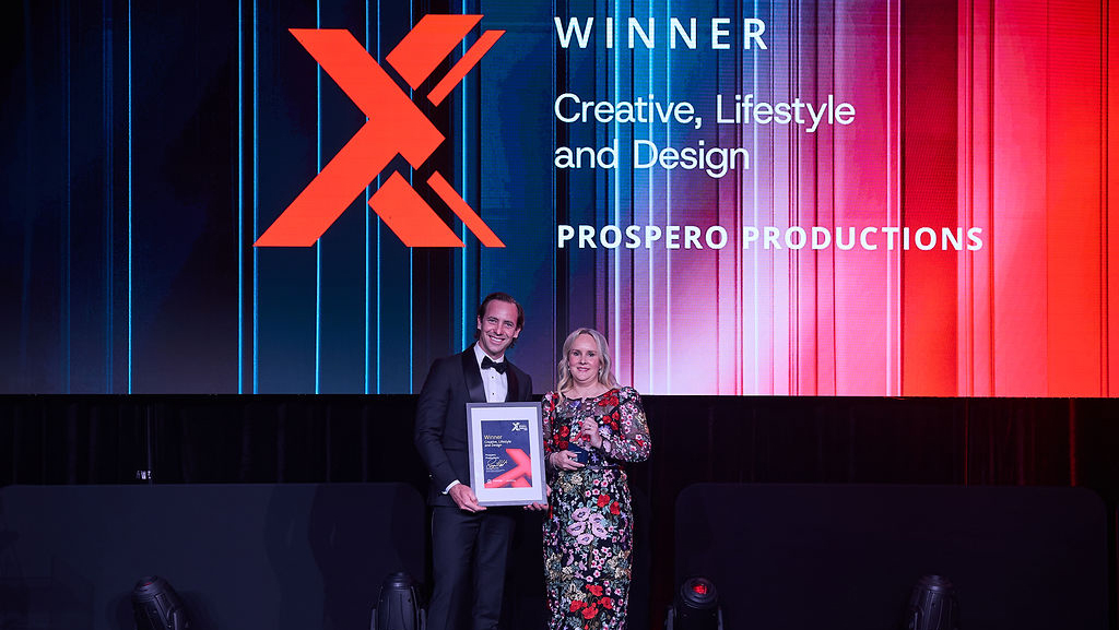 Director General Chad Anderson presenting the Award to Orla Holland, Chief Financial Officer – Prospero Productions