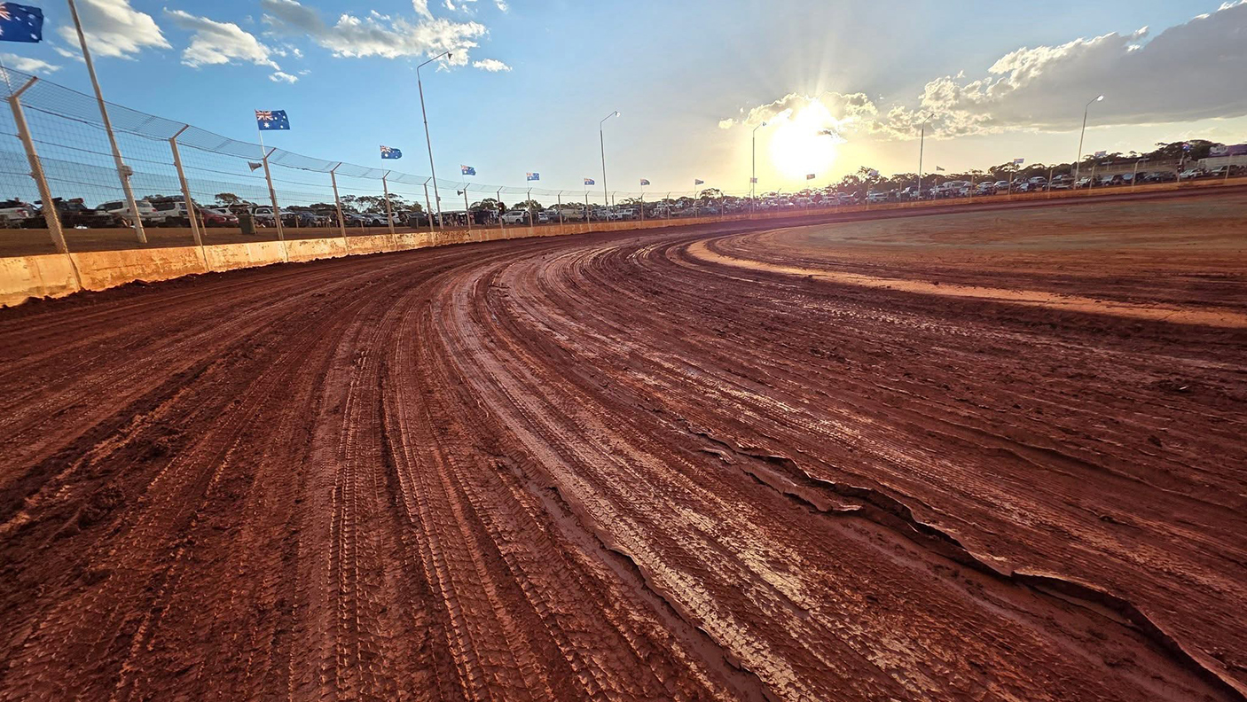 The speedway racing track seen from the ground level.
