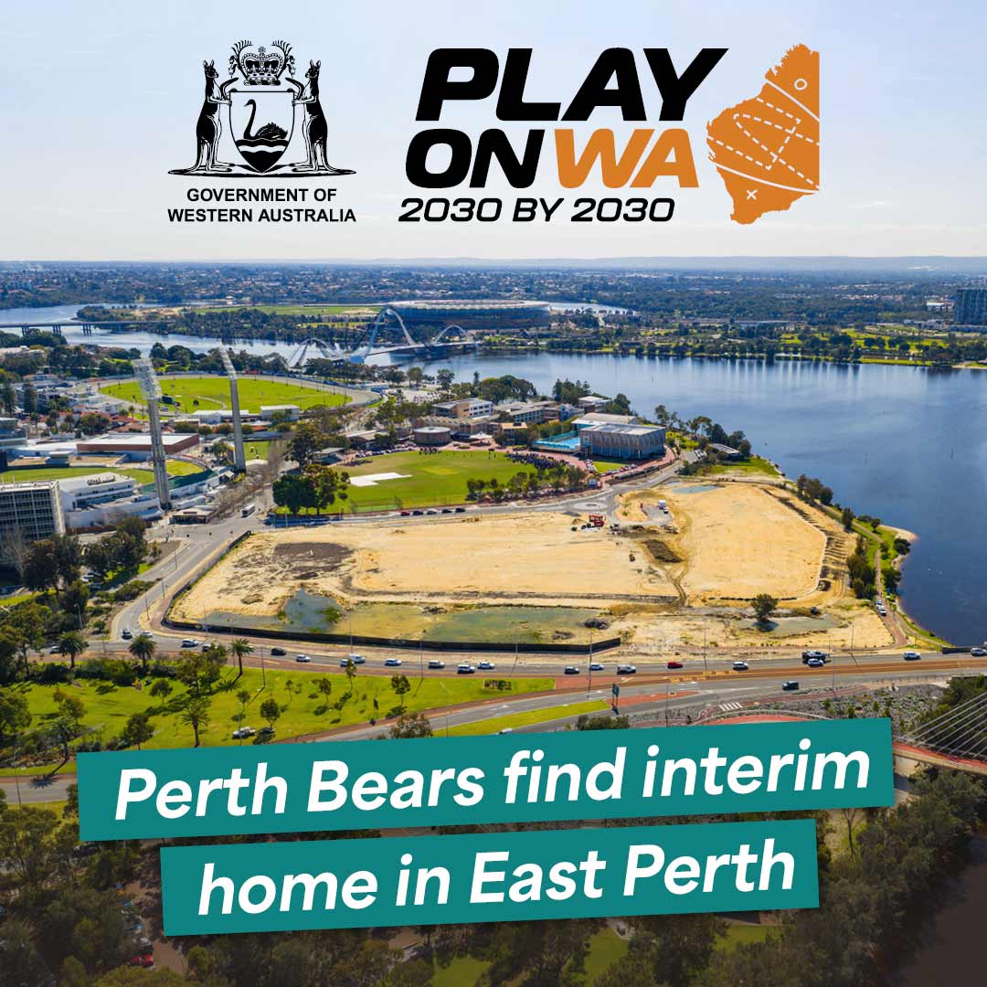 A promotional social media graphic to promote the Perth Bear's interim home in East Perth