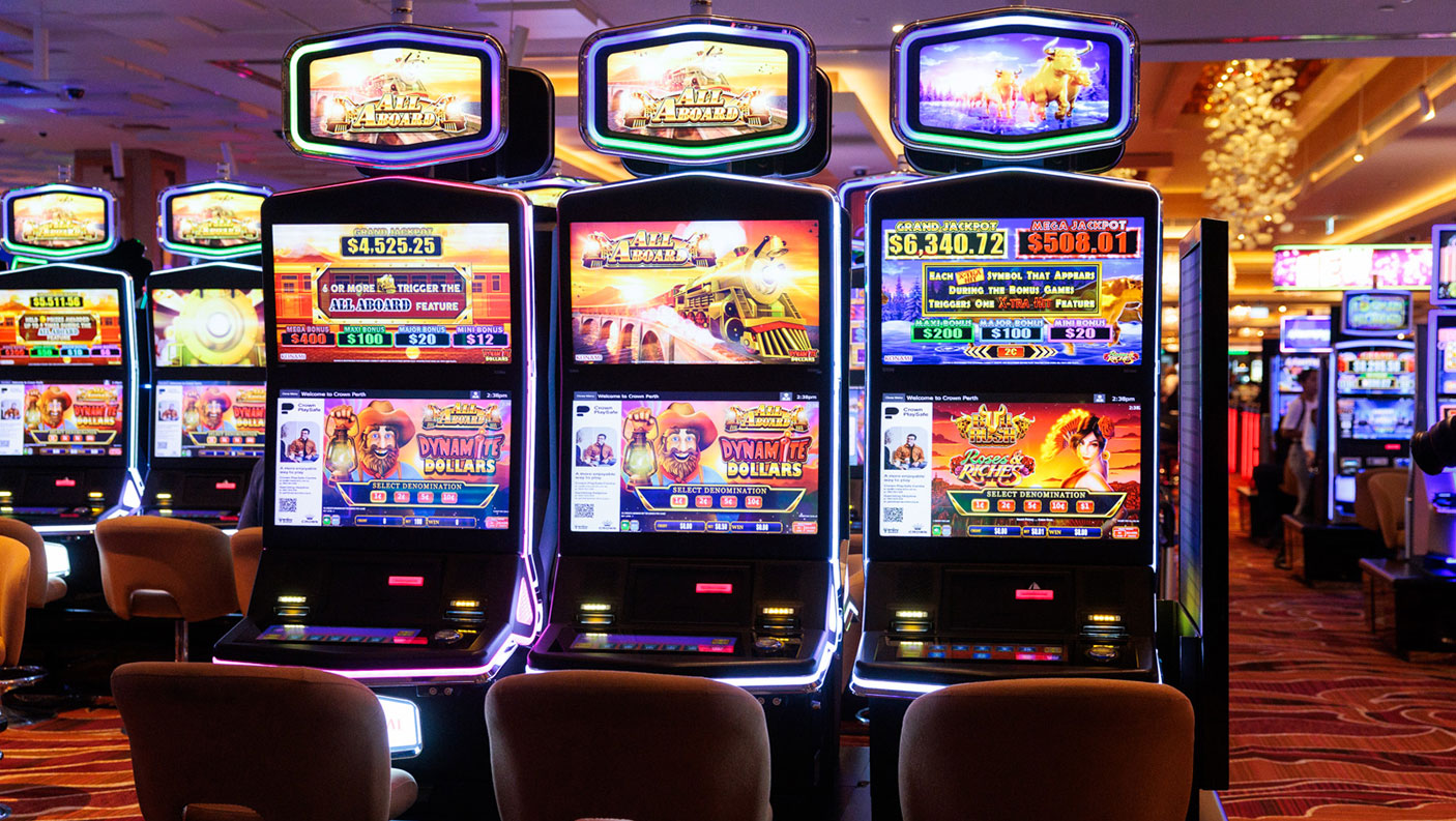 Rows of poker machines in a casino