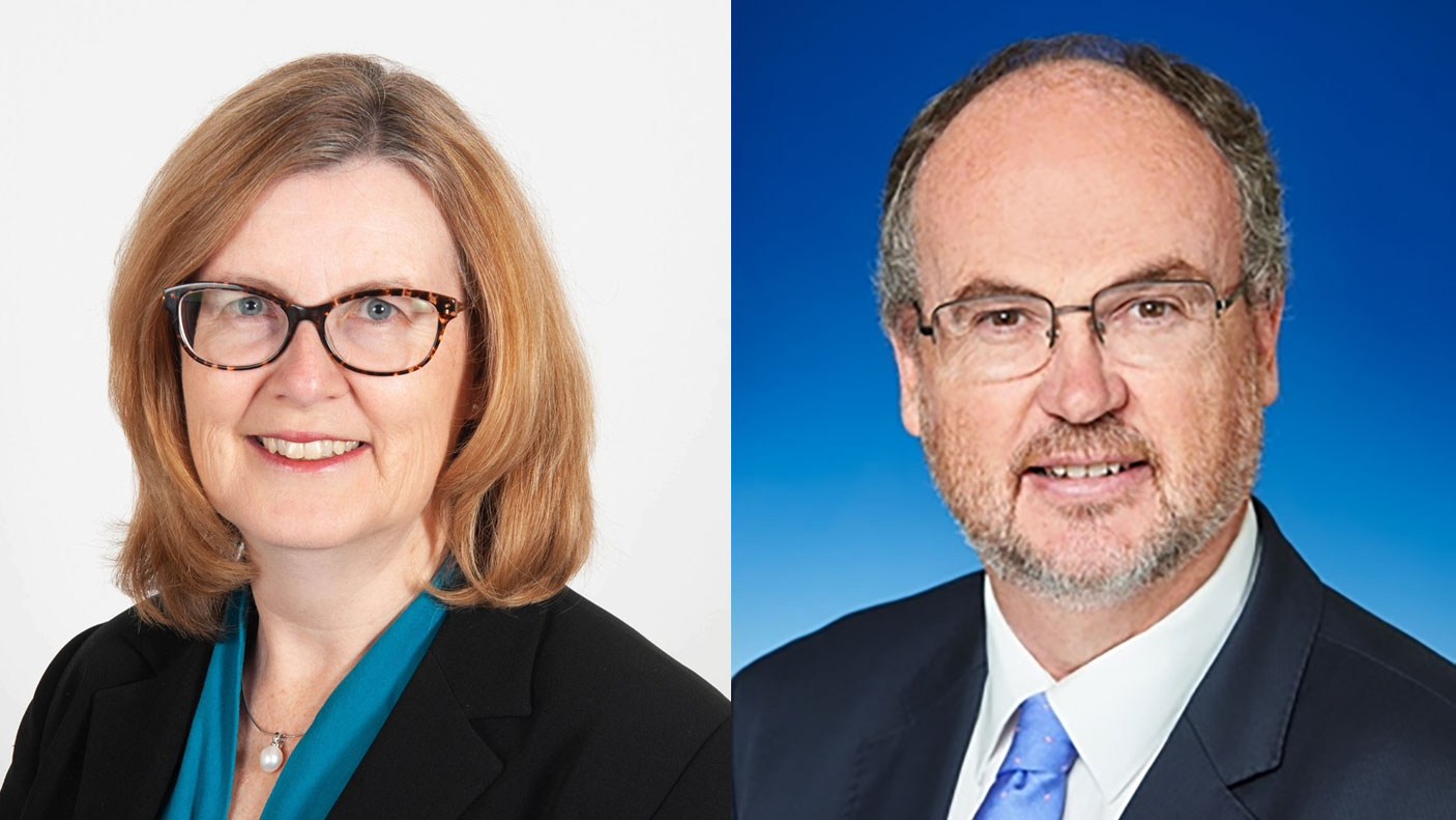Portrait photos of Mayor Karen Vernon and Bill Johnston