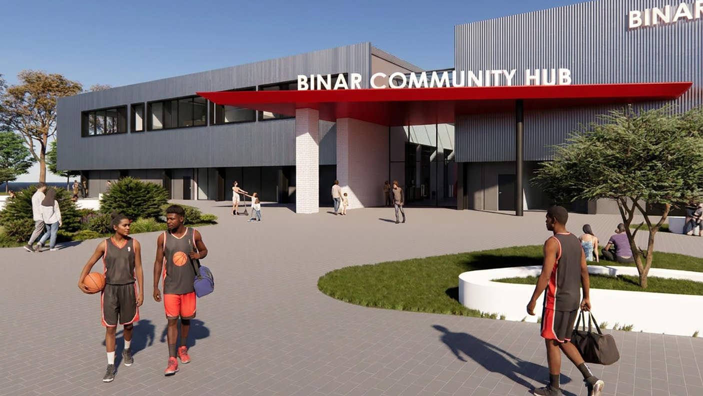 Architects render of the main entrance at the Binar Community Hub in Midland