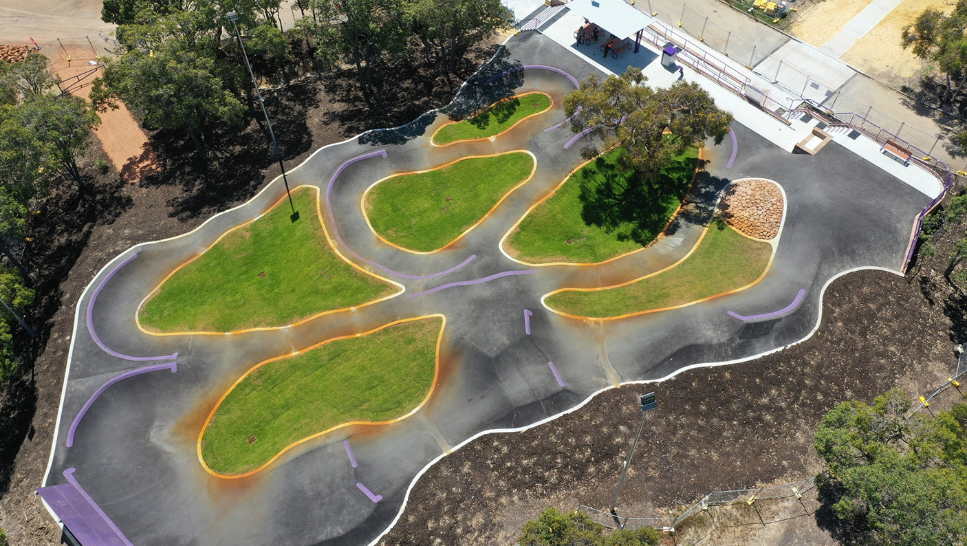 An aerial view of the Byford pump track