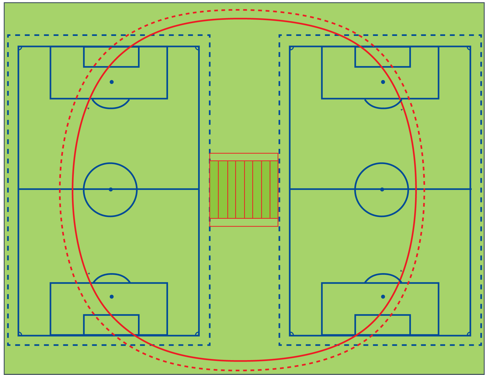 Combined cricket, football and hockey pitches