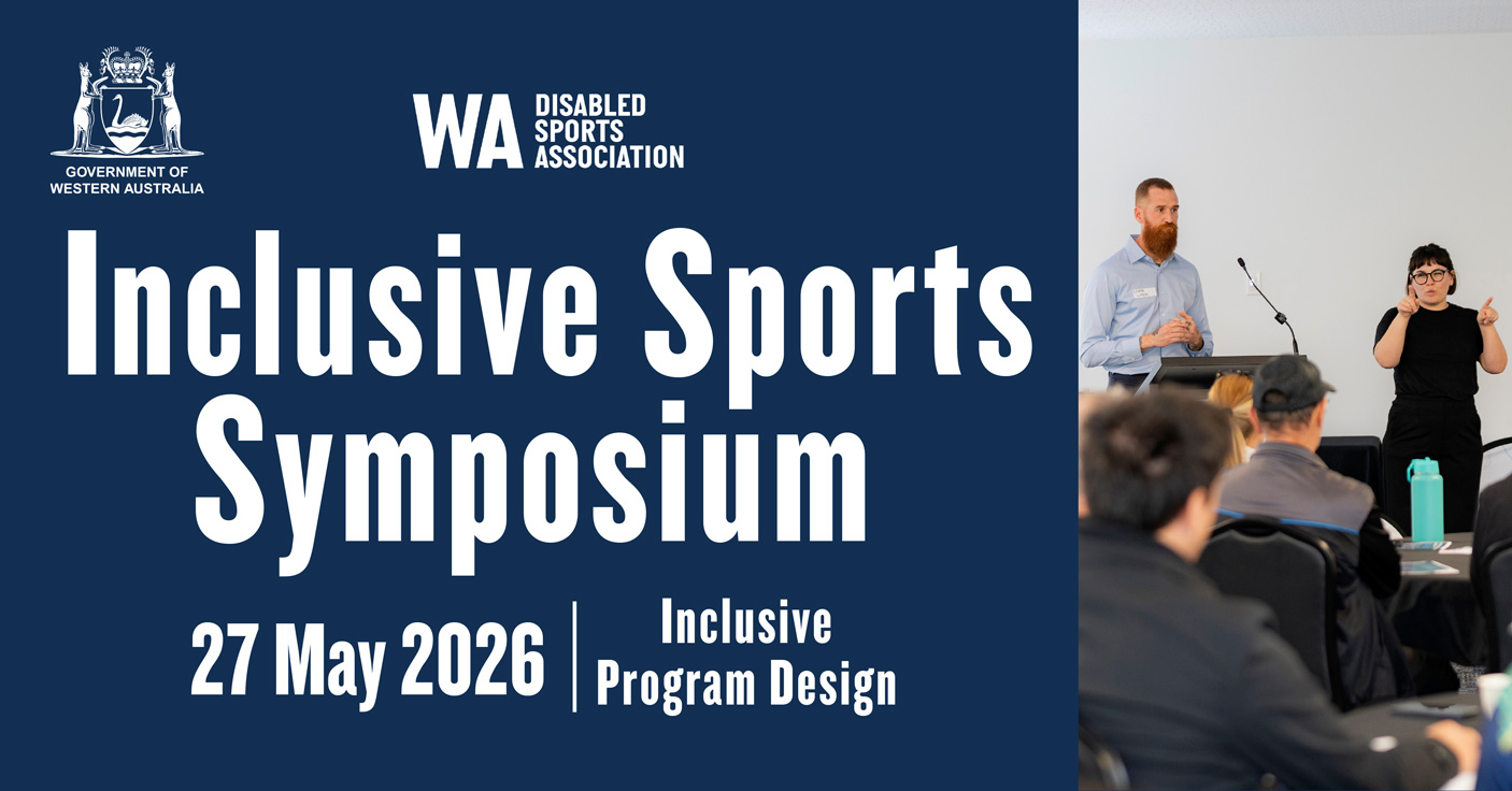 Text image reads: Inclusive sports symposium 27 May 2026