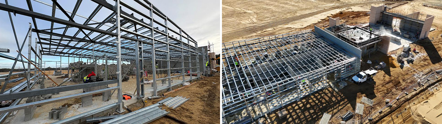 2 images showing the concrete and steel frame of the Keirnan Park construction