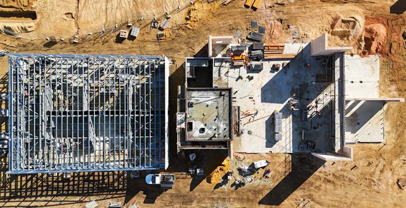An aerial view of the building under construction at the Keirnan Park site