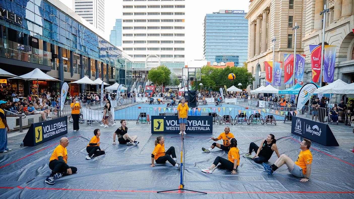 An adaptive volleyball game in the Forrest Place Mall in Perth 