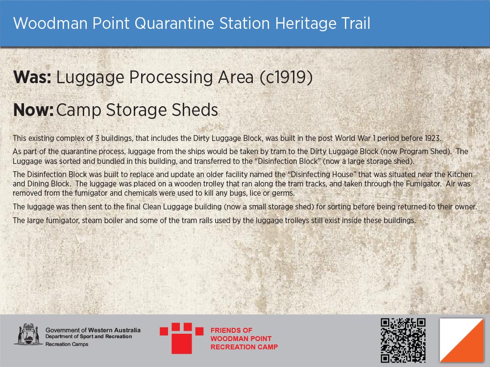 Woodman Point Heritage sign: luggage processing area