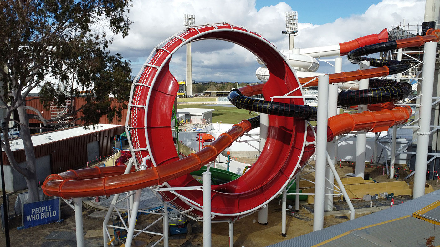 A waterslide, under construction, at the WACA ground, Perth.