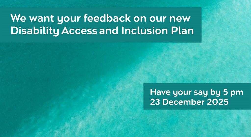 Text reads: We want your feedback on our new Disability Access and Inclusion Plan. Have your say by 23/12/25