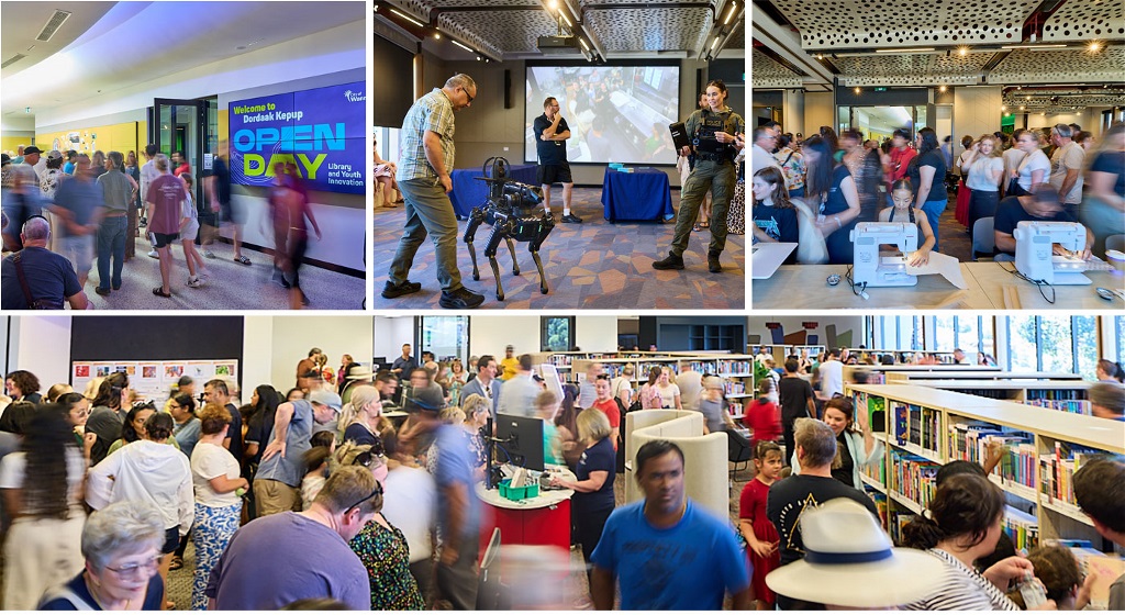 A montage of photos of the community enjoying he open day at the Dordaak Kepup centre