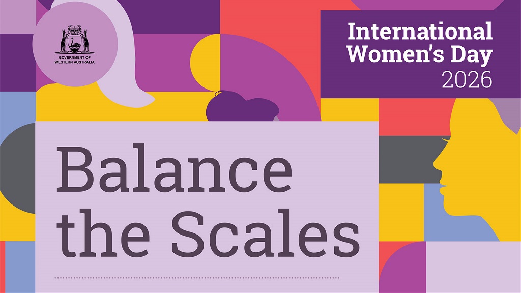 Graphic for Interantional Women's Day with text: Balance the Scales
