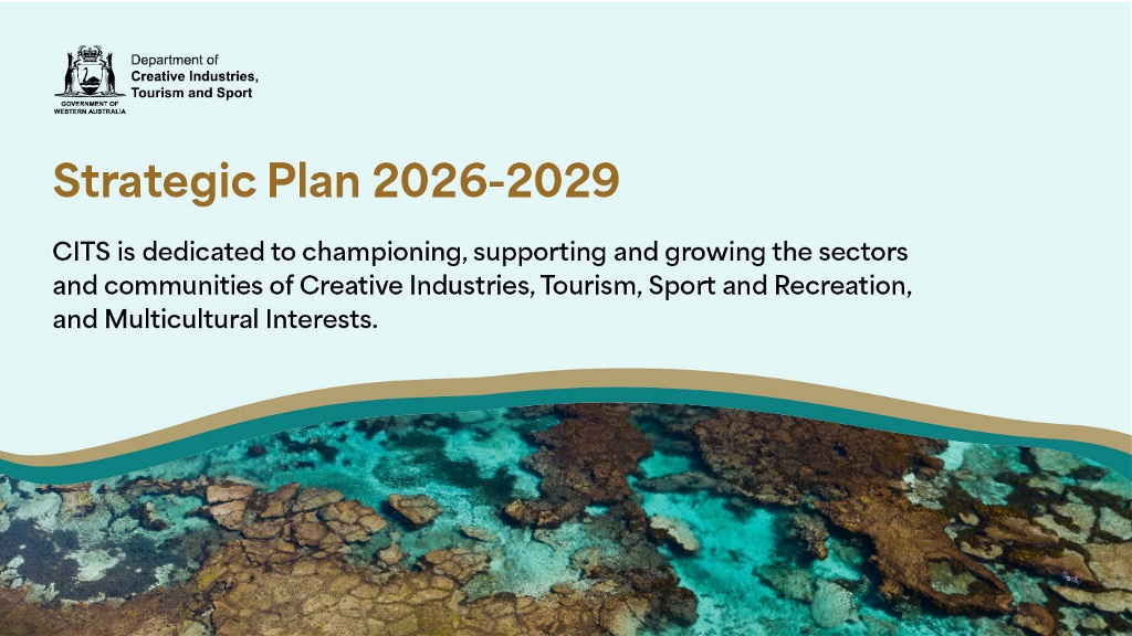 An image of a reef at low tide, with text: Strategic Plan 2026 to 2029