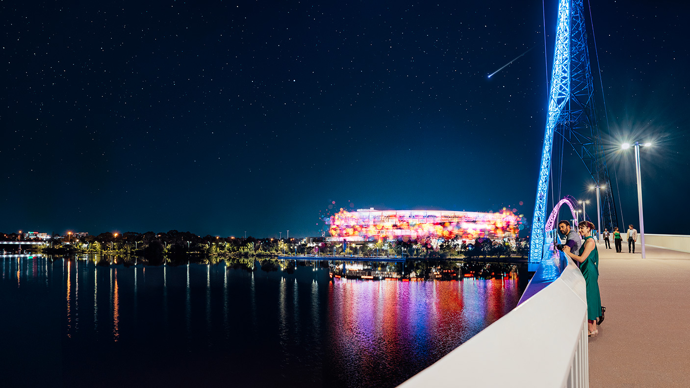 Optus stadium and parts of East Perth at night